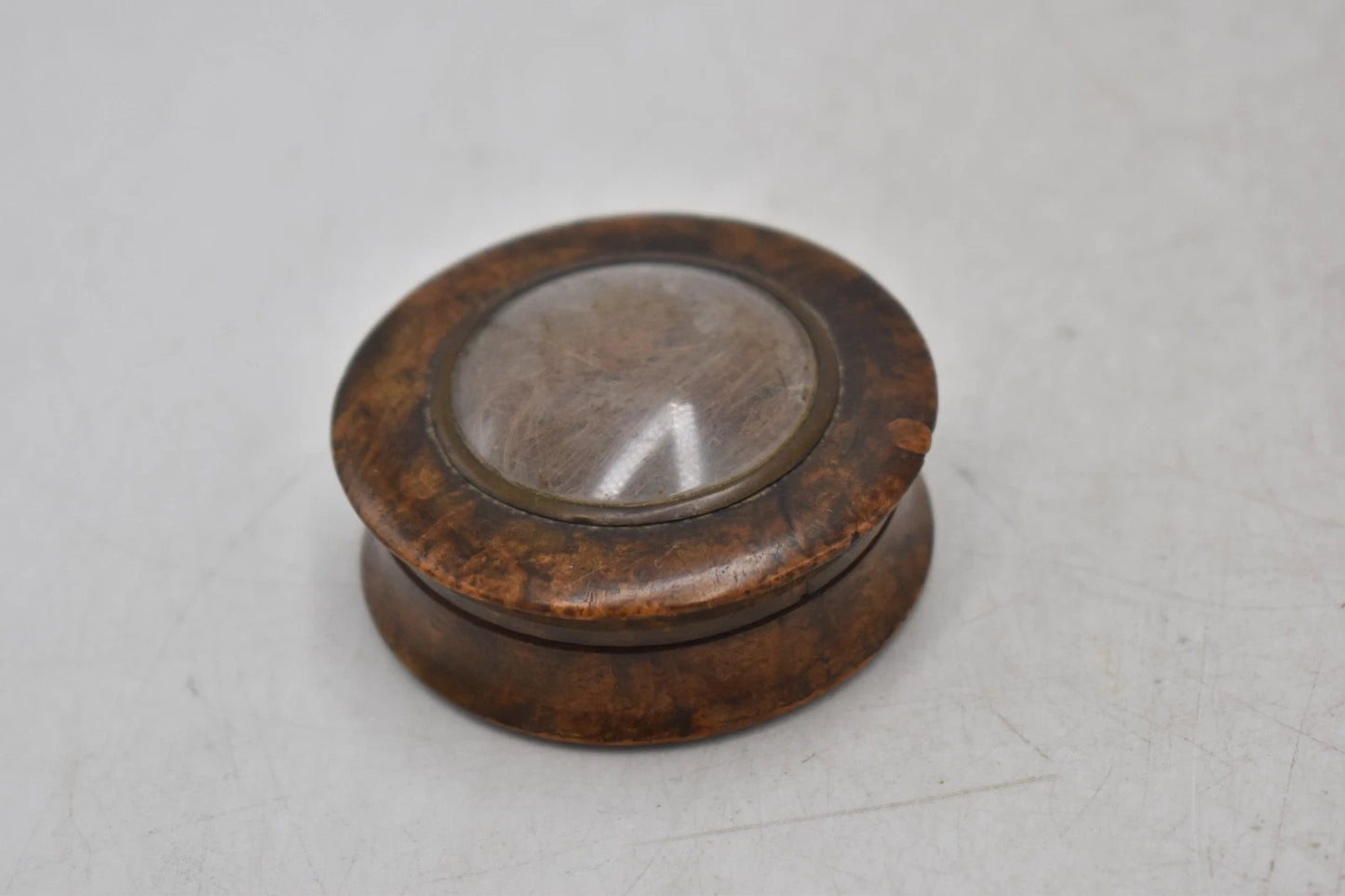 Antique 1861 Burr Walnut Mourning Box Love Lock of Hair & Note 6cm