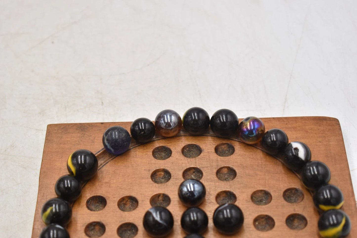 Antique Solitaire Wooden Board with Antique Hand Made Glass Marbles