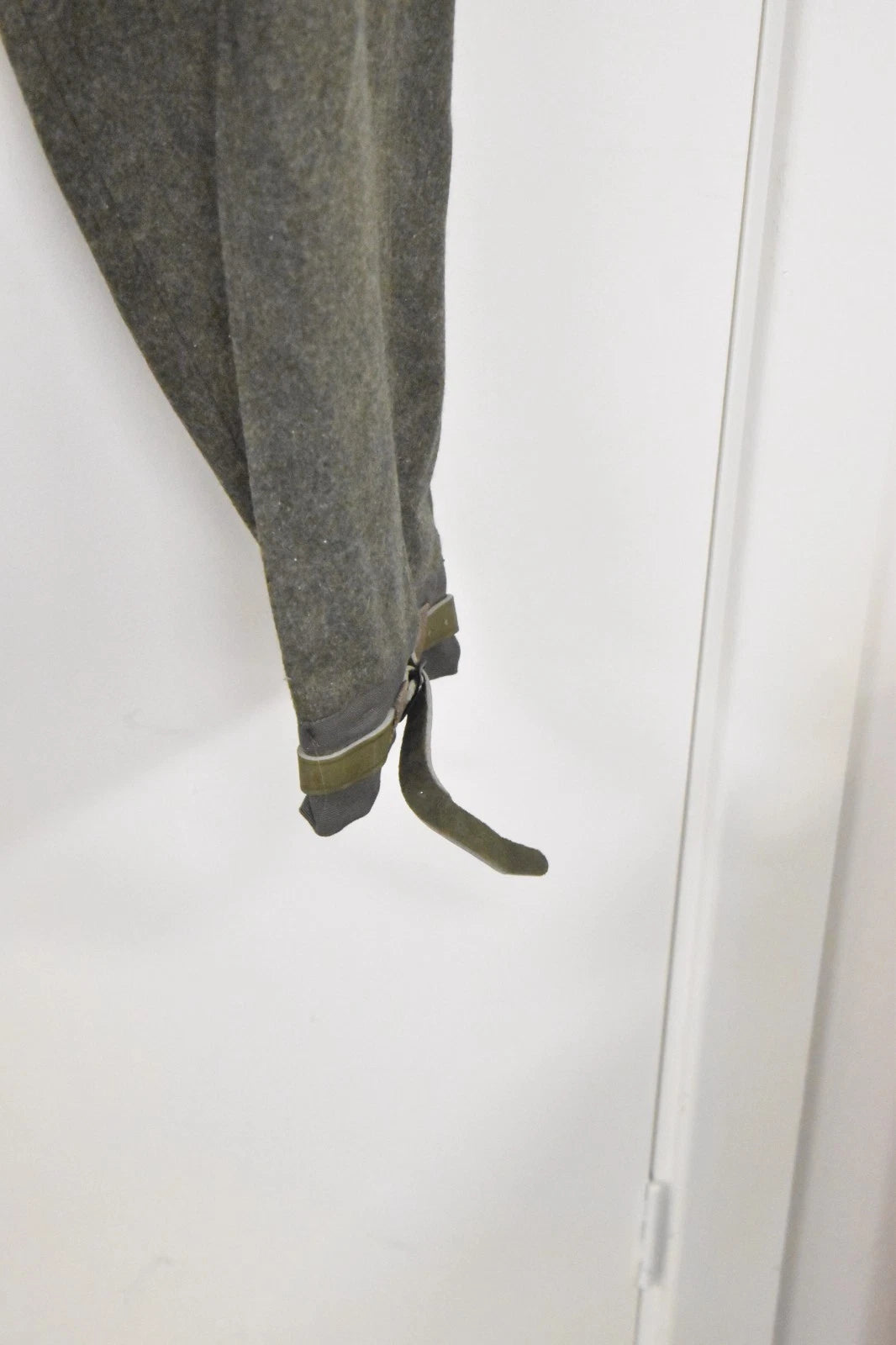 Swedish Army WWII Grey Wool Field Trousers 1940 Leather Straps Military Vintage