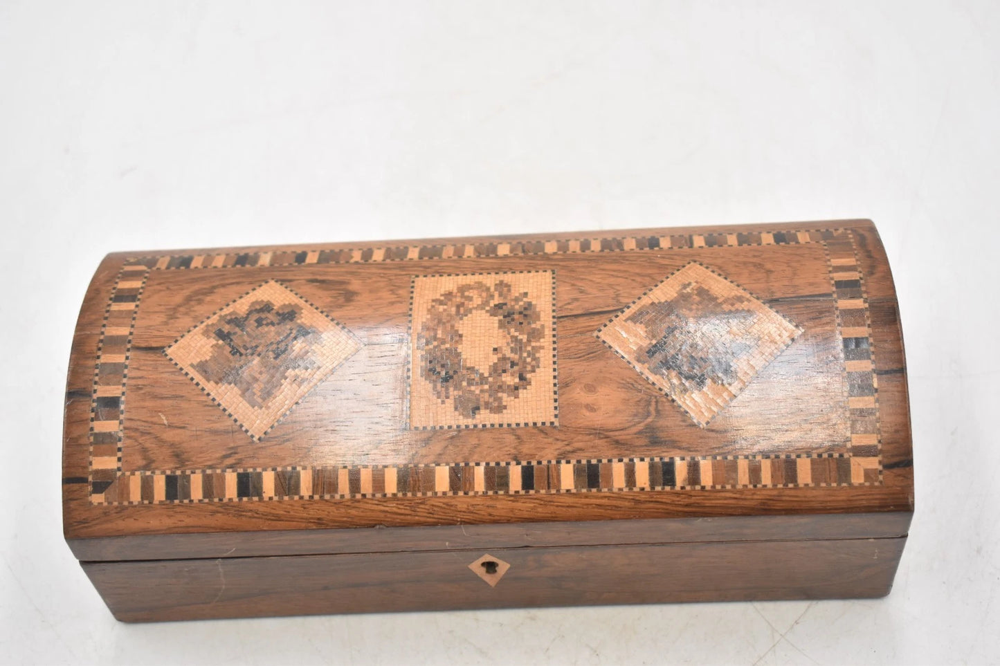 Antique Tunbridge Ware Dome Top Glove Handkerchief Box