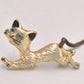 Vintage Cat Brooch Gold Tone with Topaz Blue Eyes - Costume Jewellery