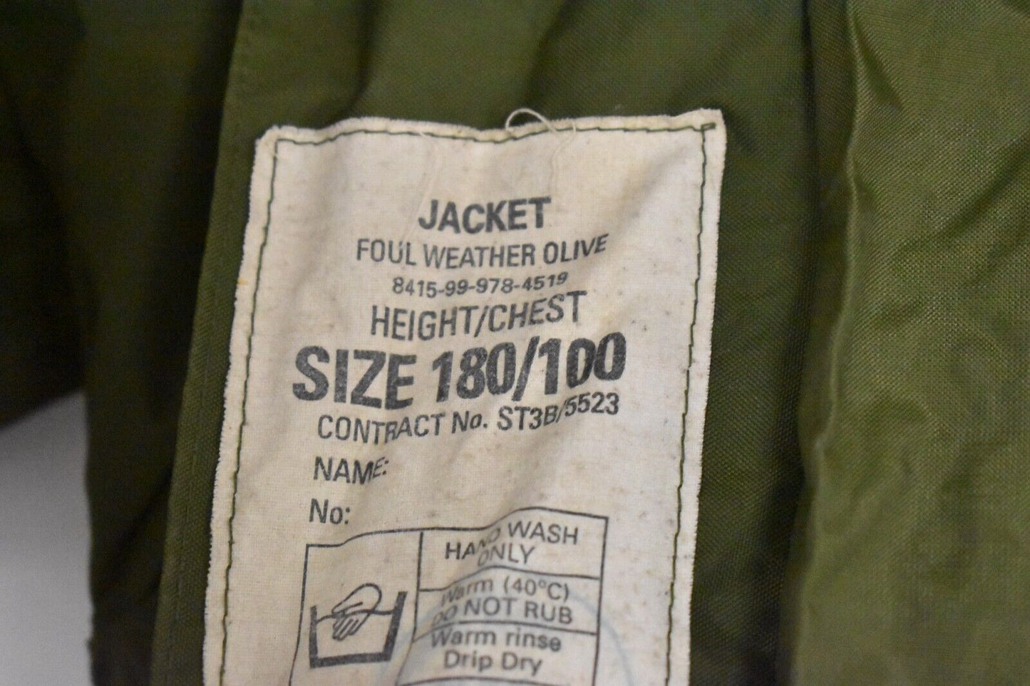 British Army/RAF Olive Green Foul Weather Waterproof Jacket – Size 180/100