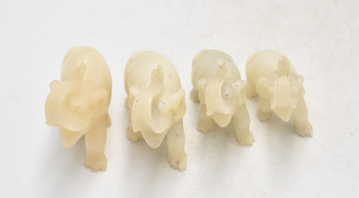 Vintage Calcite Family of Elephants Figurines - Set of 4 Statues Ornaments - 6cm
