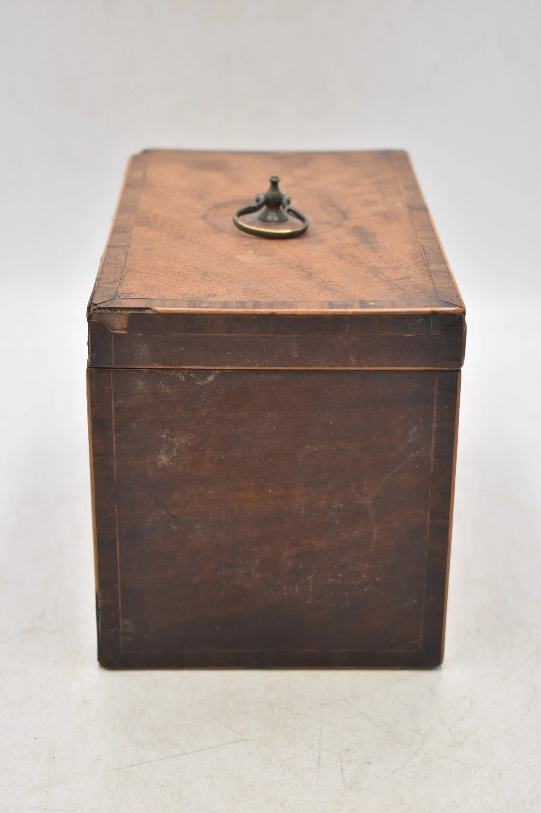 Antique Georgian Mahogany Tea Caddy with Bone Inlay