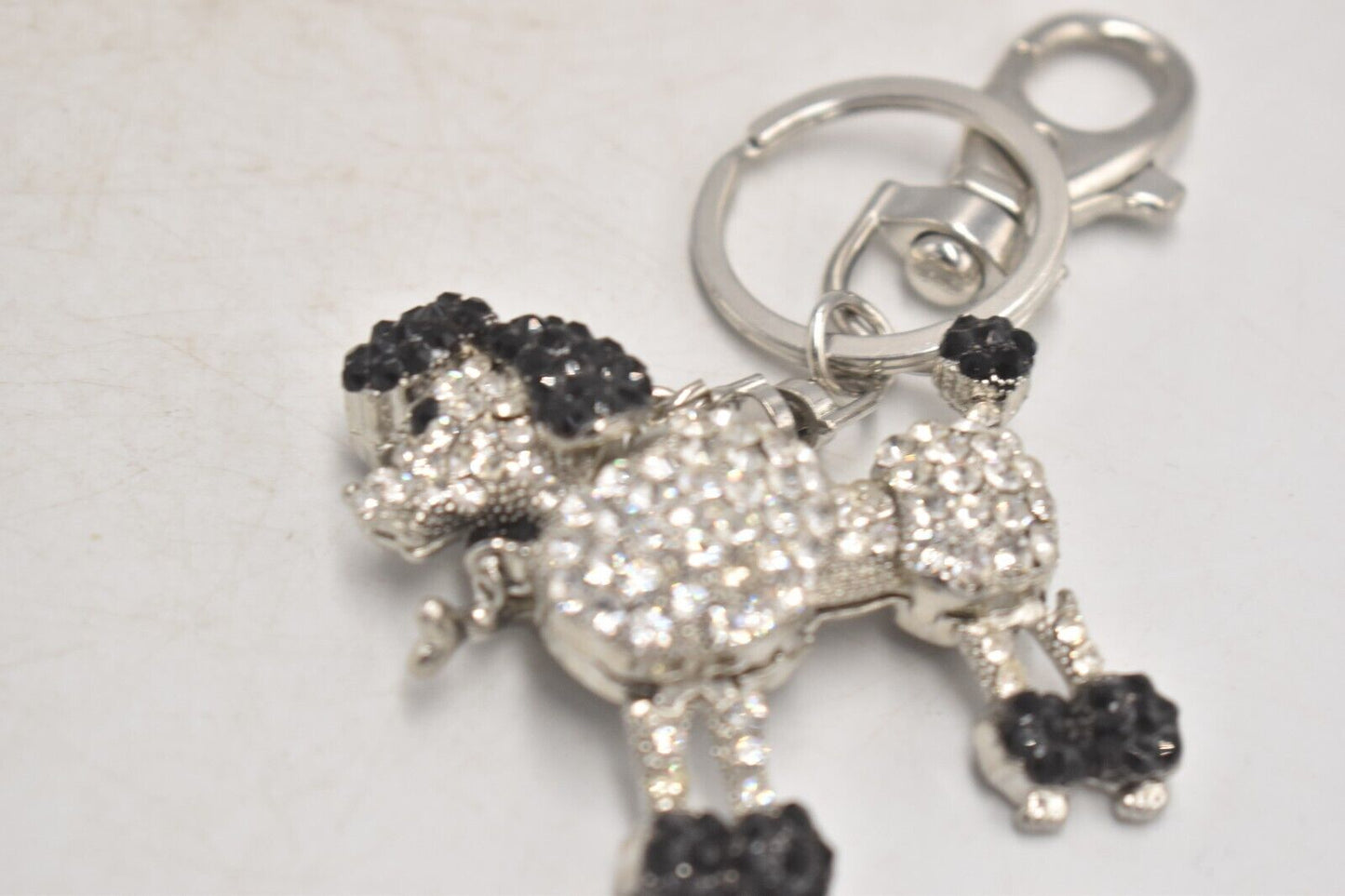 Vintage Butler & Wilson Poodle Dog Diamante Keyring – Black & White – 6.5cm