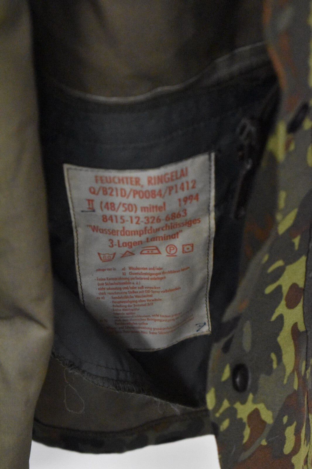 German Army Flecktarn Camo Waterproof Jacket 44" Chest