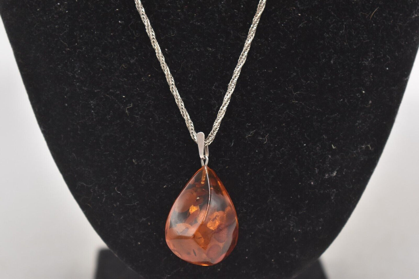 Vintage Sterling Silver 925 Necklace with Baltic Amber Pendant