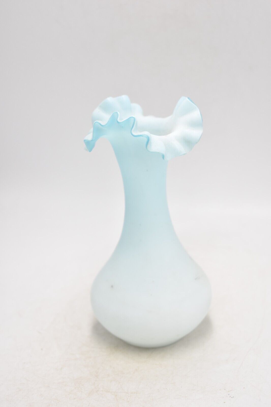 Vintage Spanish Fenton Ruffle Milk Glass Aqua Blue Vase 17cm