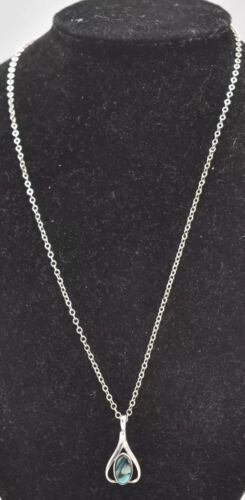 Vintage Sterling Silver 925 Mother of Pearl Abalone Modernist Pendant Necklace