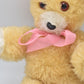 Vintage 1970s Plush Teddy Bear Soft Toy with Pink Bow