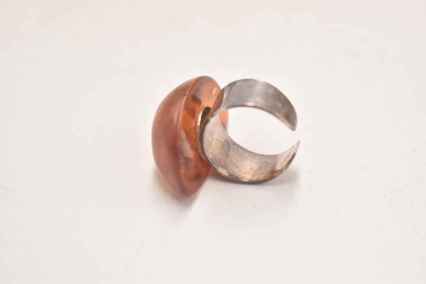 Vintage Bohemian Large Baltic Amber & Sterling Silver 925 Ring – Size Q