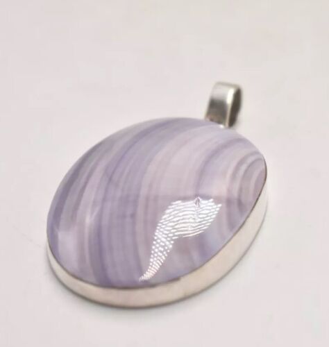 Vintage Sterling Silver 925 & Blue Lace Agate Pendant – 64.1mm x 36mm