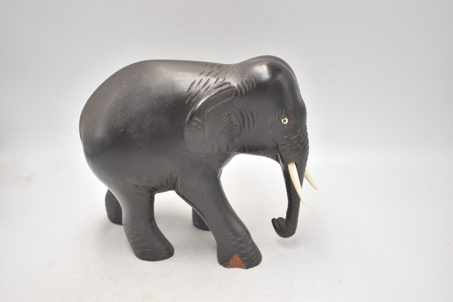 Vintage 1940s Hand-Carved Wooden Elephant Statue Figurine Rangoon 14.5cm