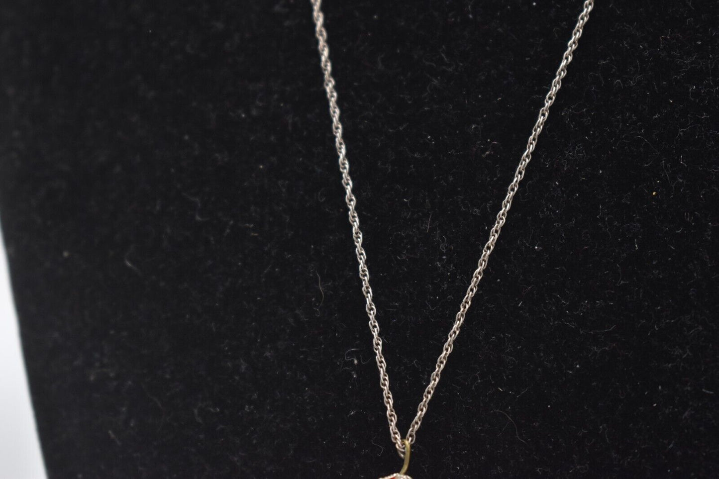 Vintage Sterling Silver 925 Necklace with Red Faceted Glass Crystal Pendant 45cm