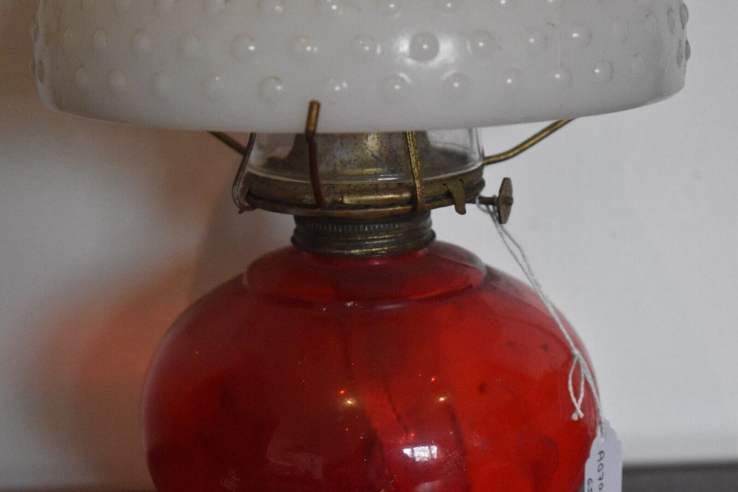 Vintage P&A Risdon Oil Lamp with Eagle Burner USA Ruby Red Glass and White Shade