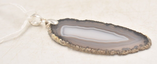 Vintage Sterling Silver 925 and Grey Agate Pendant