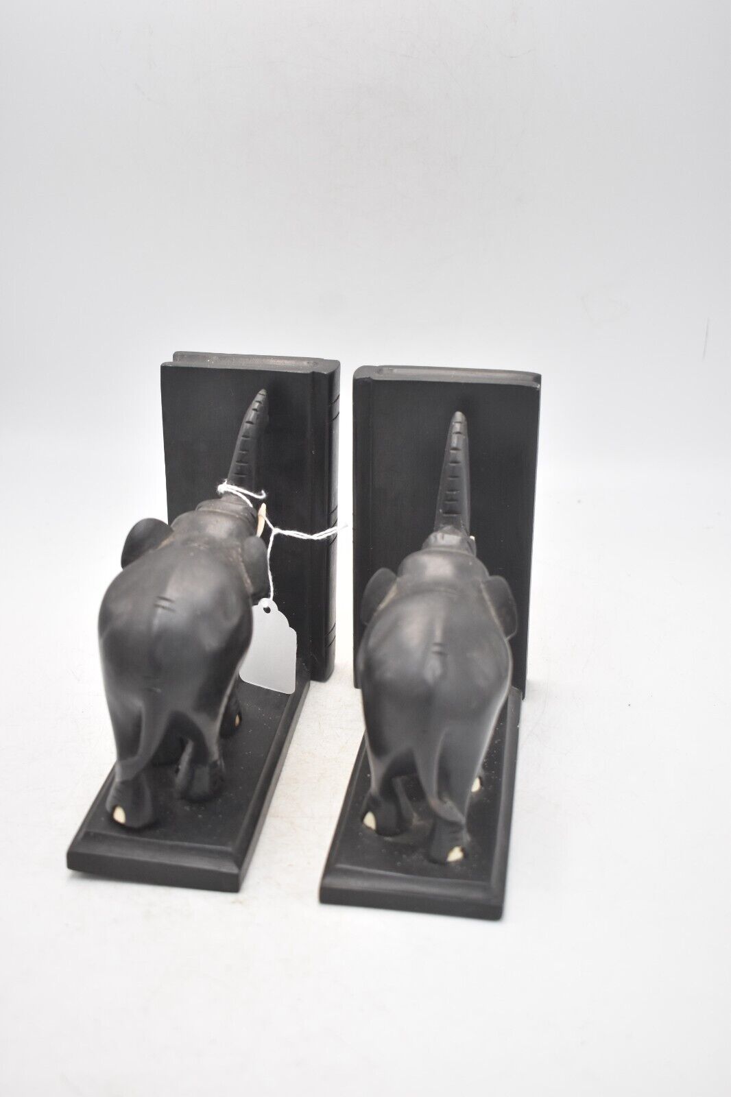 Vintage Hand-Carved Ebony Wooden Elephant Bookends Ceylonese 13cm