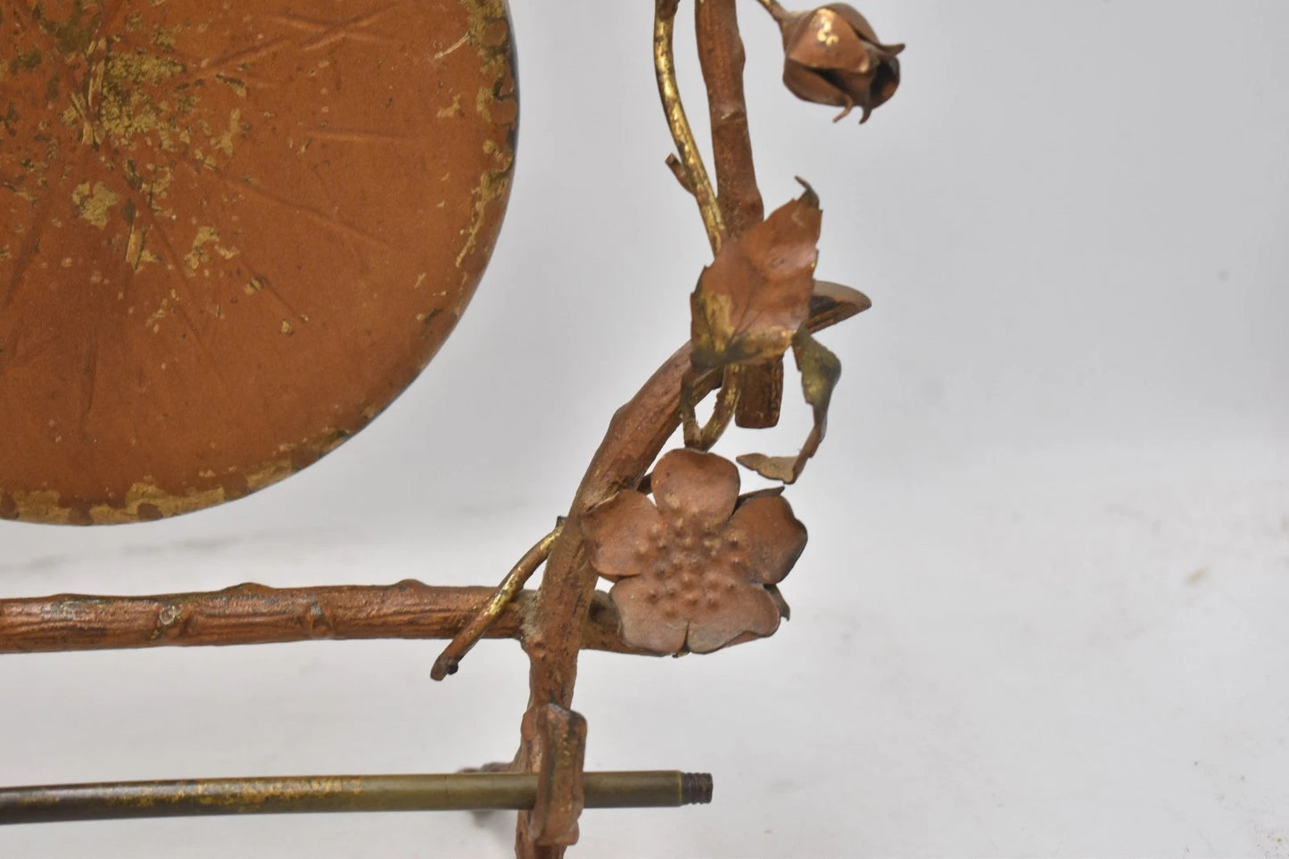 Antique Art Nouveau Brass Tabletop Dinner Gong Rose & Thorns with Striker