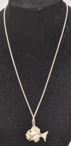 Vintage 925 Sterling Silver Fish Pendant Necklace – Italy