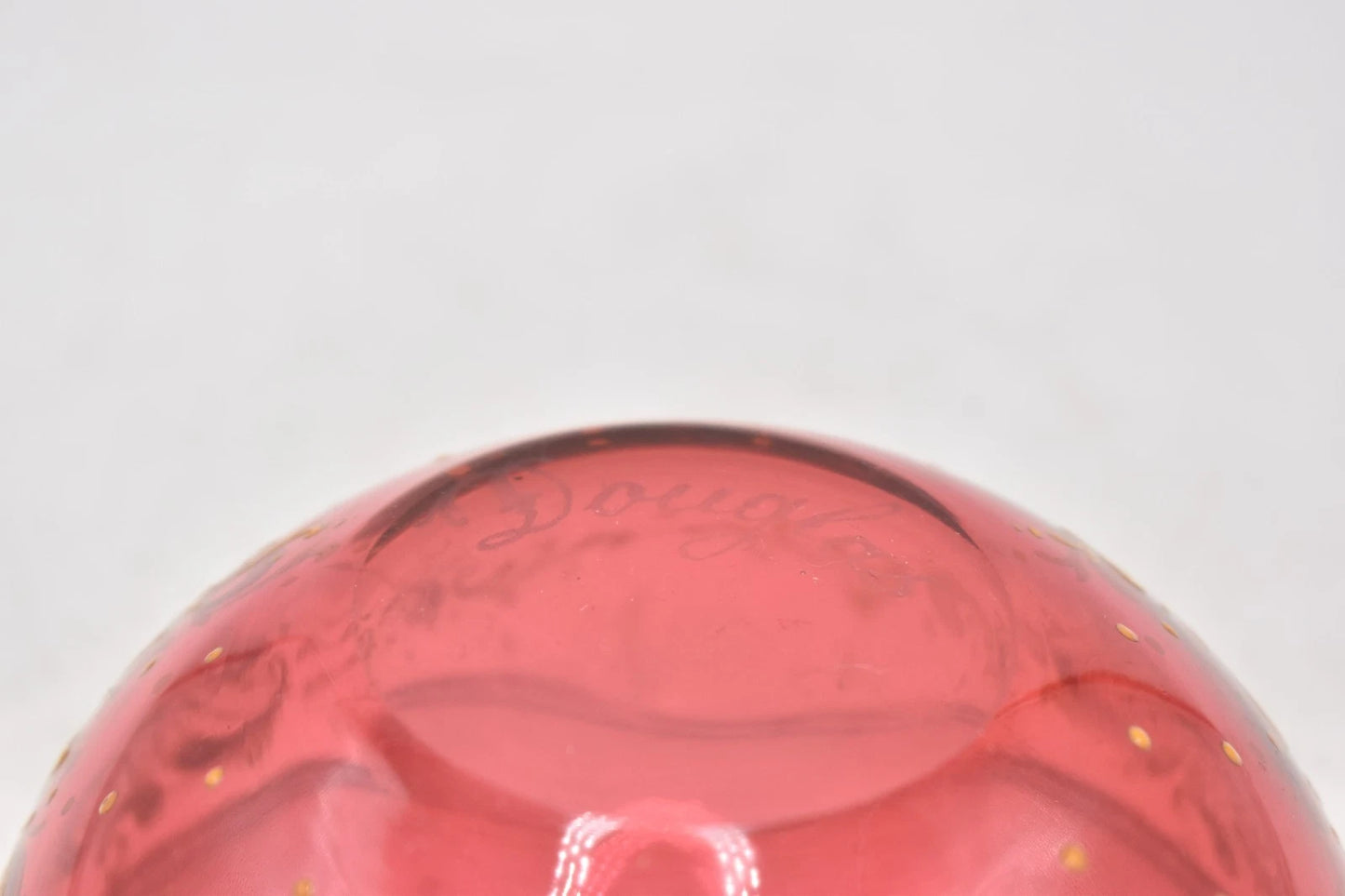 Antique Cranberry Pink Glass Bowl with Gold Gilt Douglas Marked 12.5cm