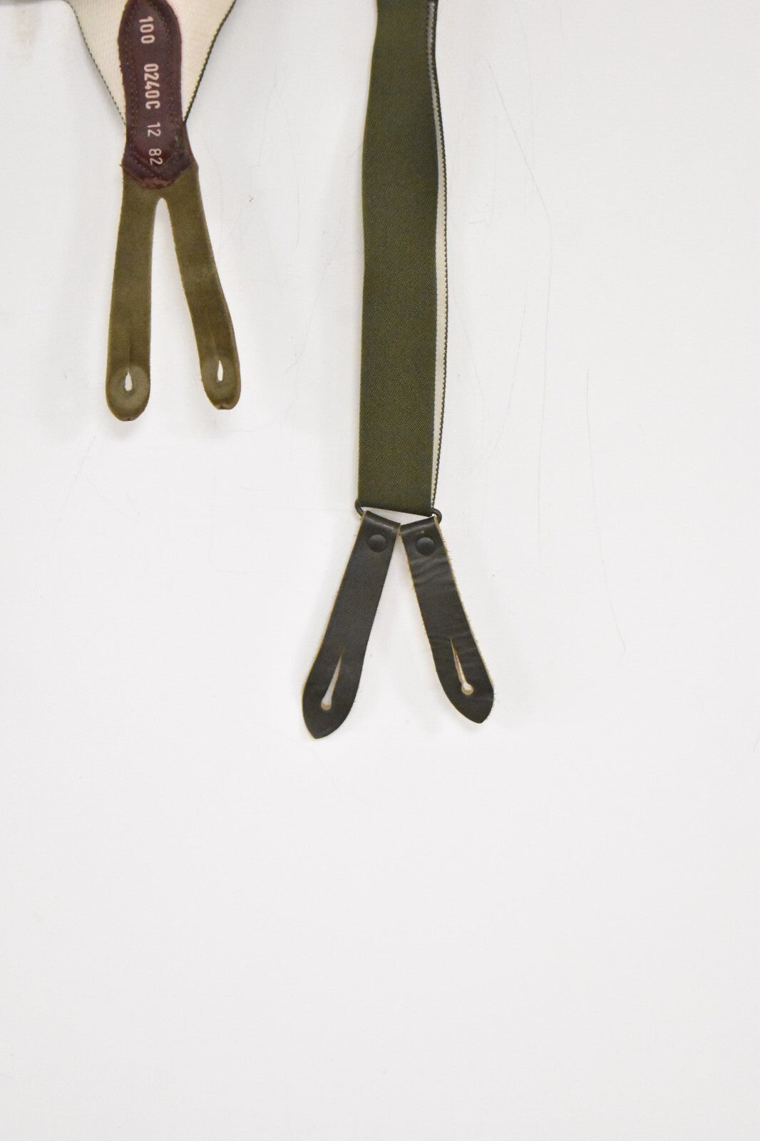 German Army Dark Green Braces with Leather Tabs – Adjustable 110cm – Military