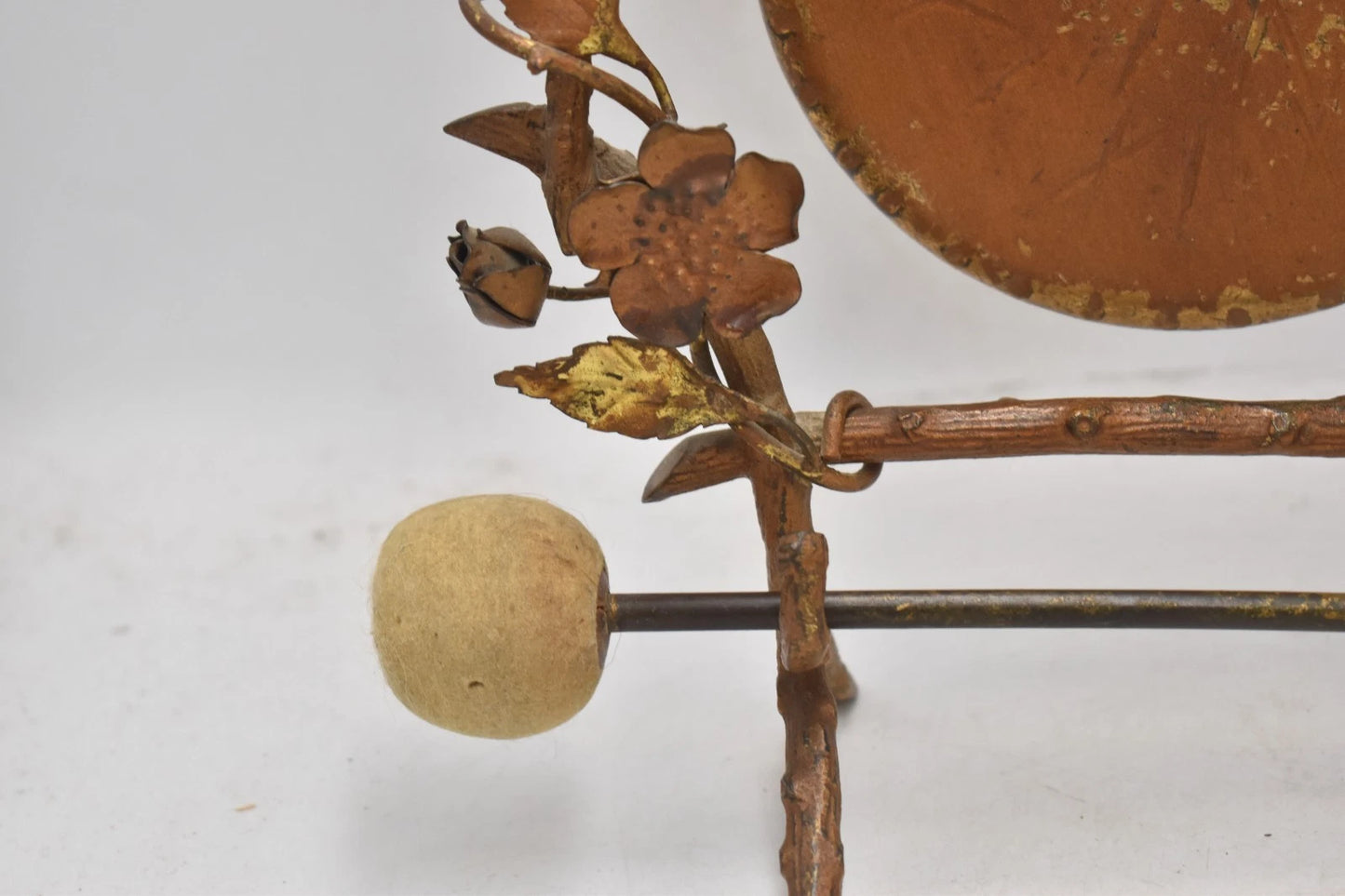 Antique Art Nouveau Brass Tabletop Dinner Gong Rose & Thorns with Striker