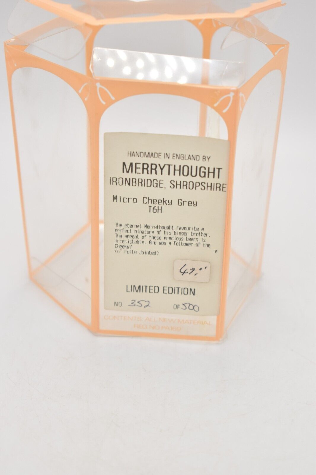 Merrythought Grey Cheeky Bear – Limited Edition Retired – Mohair, Boxed