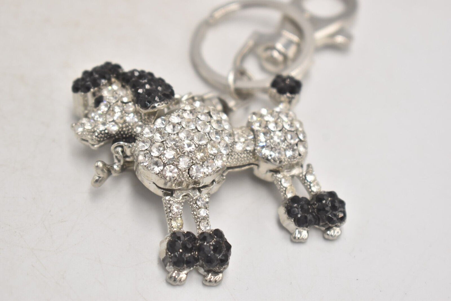 Vintage Butler & Wilson Poodle Dog Diamante Keyring – Black & White – 6.5cm