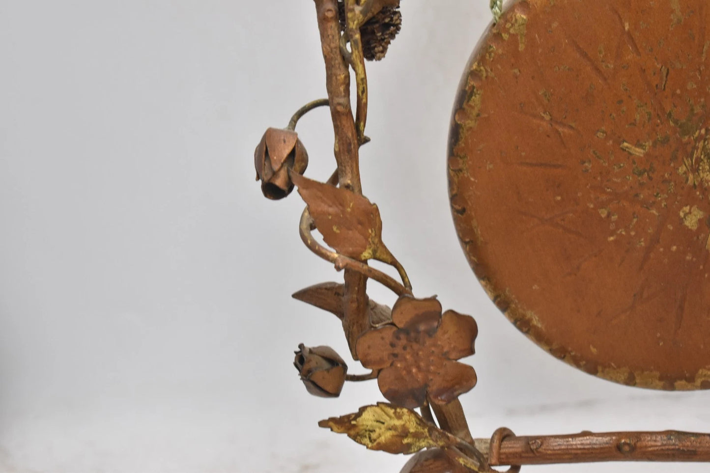 Antique Art Nouveau Brass Tabletop Dinner Gong Rose & Thorns with Striker