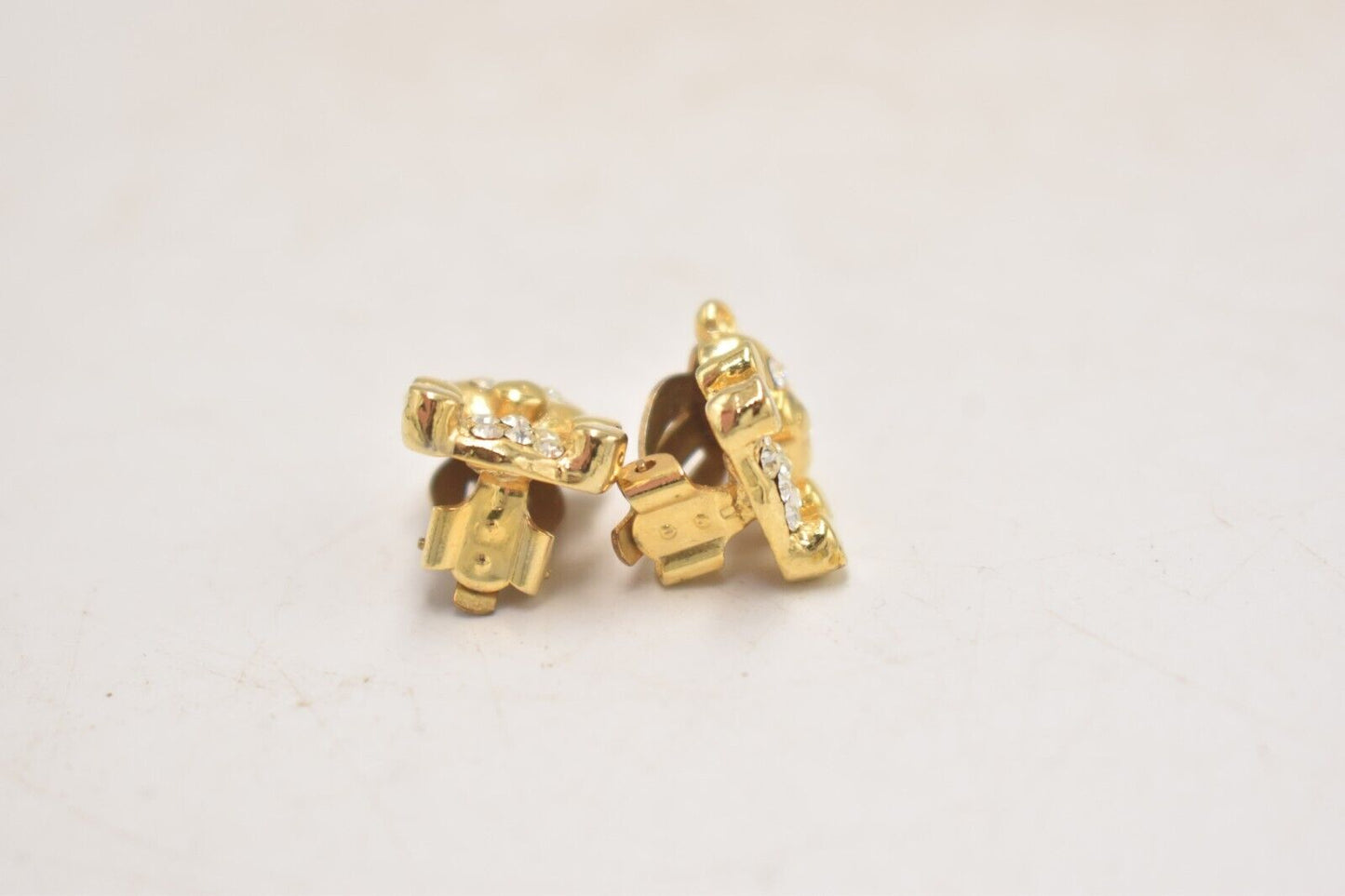 Vintage Diamante Teddy Bear Gold Tone Clip-On Earrings