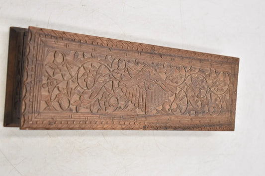 Antique Hand Carved Hardwood Cribbage Board with Storage Box