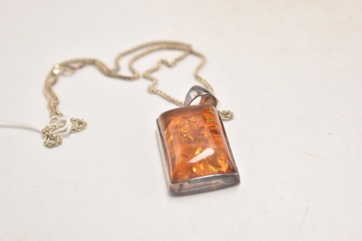 Vintage Sterling Silver 925 Necklace with Baltic Amber Cabochon Silver Setting