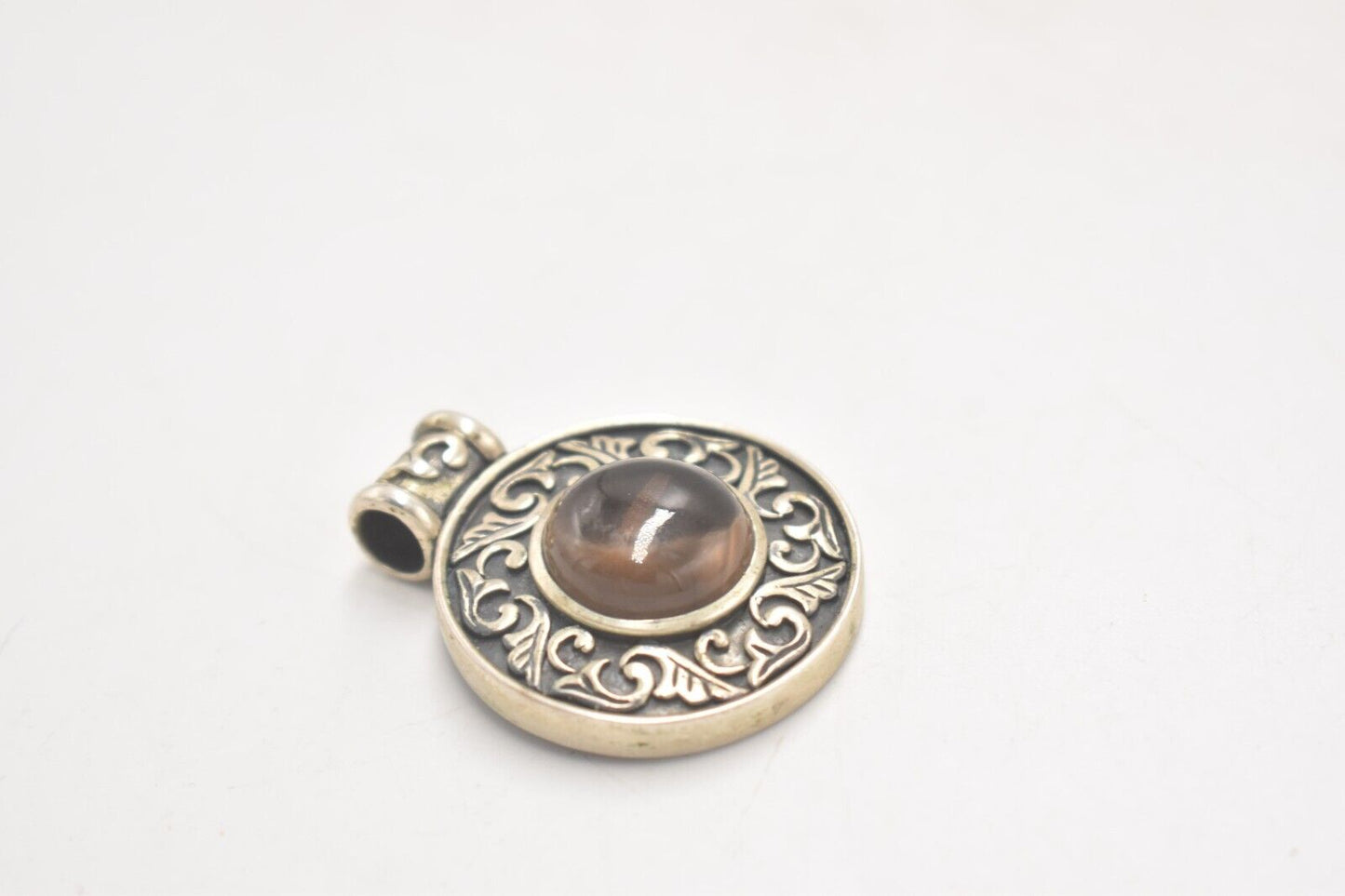 Vintage Sterling Silver 925 Amber Ornate Necklace Pendant