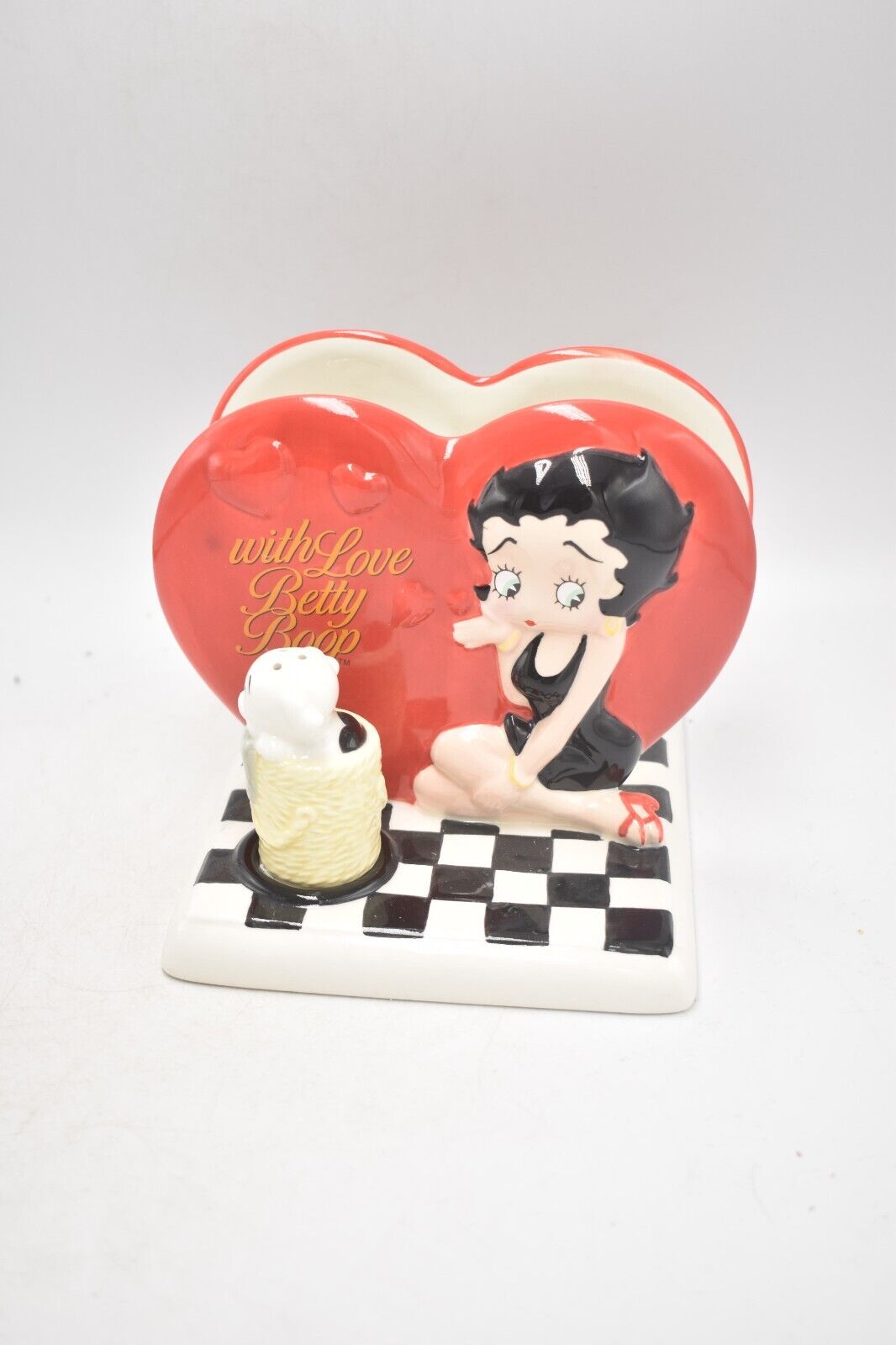 Vintage Betty Boop "With Love" Salt & Pepper Pots & Napkin Holder – Boxed