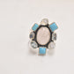 Vintage Sterling Silver Turquoise, Moonstone, and Rose Quartz Ring – Size V