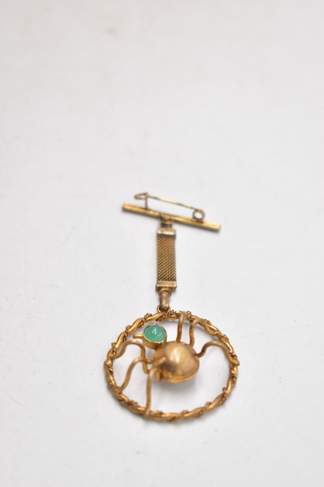 Antique Spider Pyrite & Green Chalcedony Brooch - Ladies Jewellery
