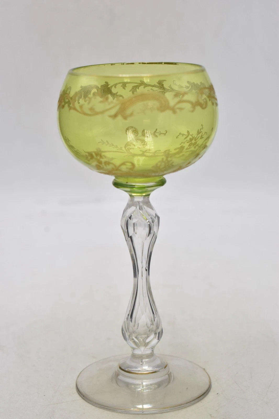 Antique French St Louis Crystal Green Hock Wine Glass 17cm Vintage