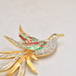 Vintage Seta Bird of Paradise Brooch – Gold Tone, Rhinestone & Enamel