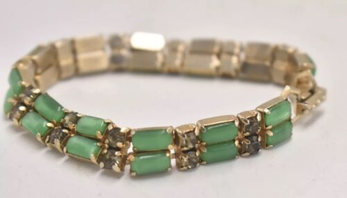 Vintage Gold Tone Green Chalcedony Tennis Bracelet – 18.5cm – Costume Jewellery