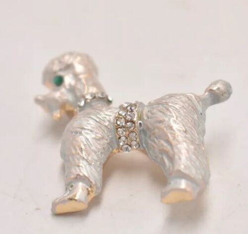 Vintage Poodle Dog Silver Tone and Diamante Brooch – Elegant Women's Jewellery
