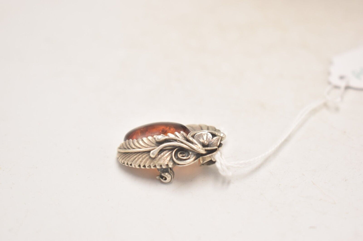 Vintage Amber and 925 Sterling Silver Ornate Brooch – Boho Design