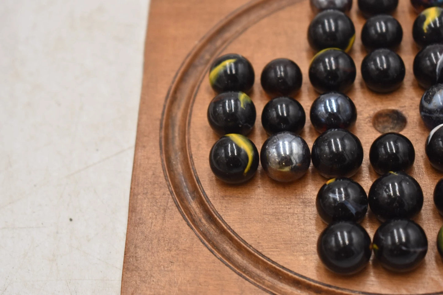 Antique Solitaire Wooden Board with Antique Hand Made Glass Marbles