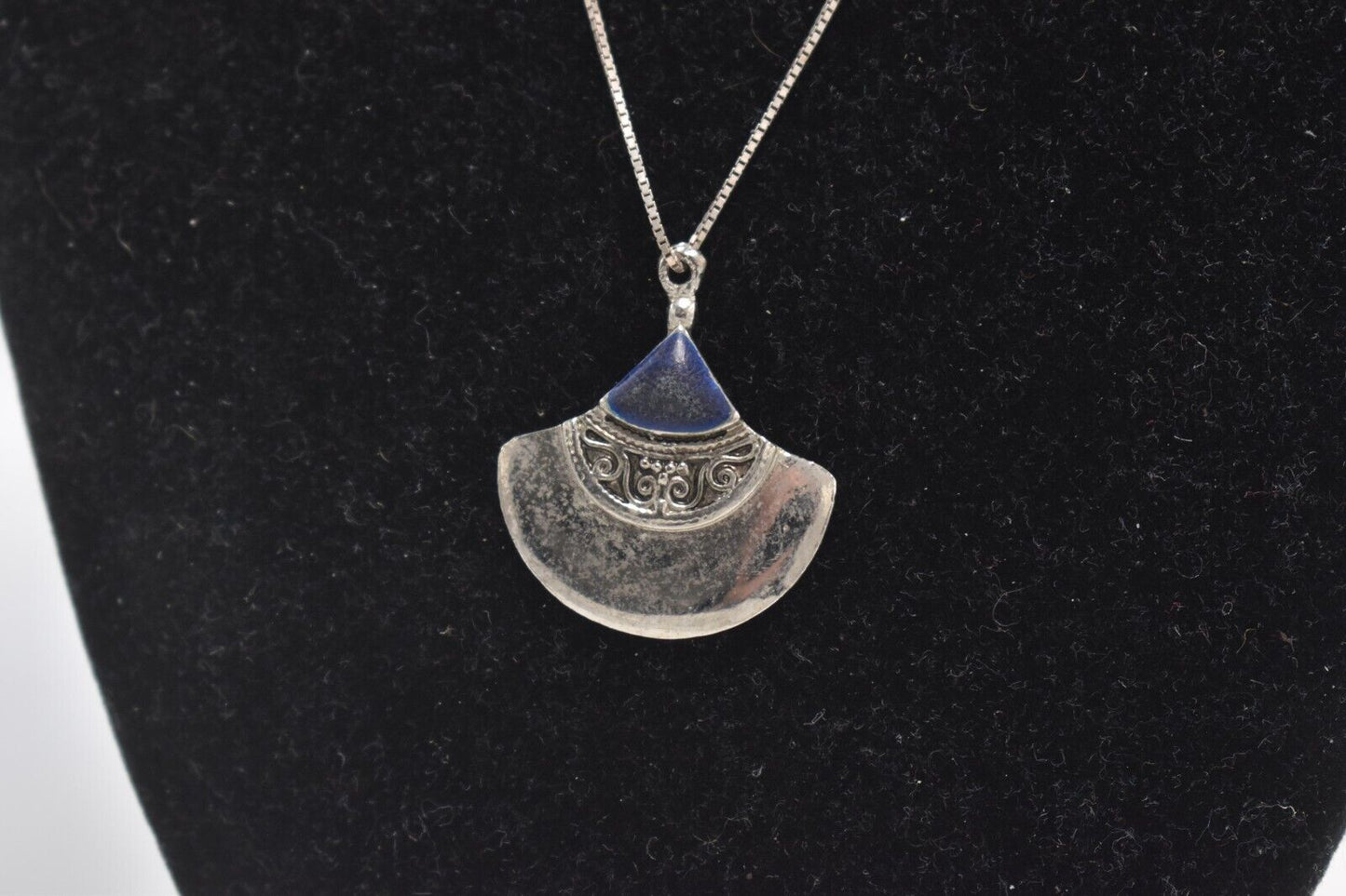 Vintage 925 Sterling Silver Balinese Onyx Pendant Necklace