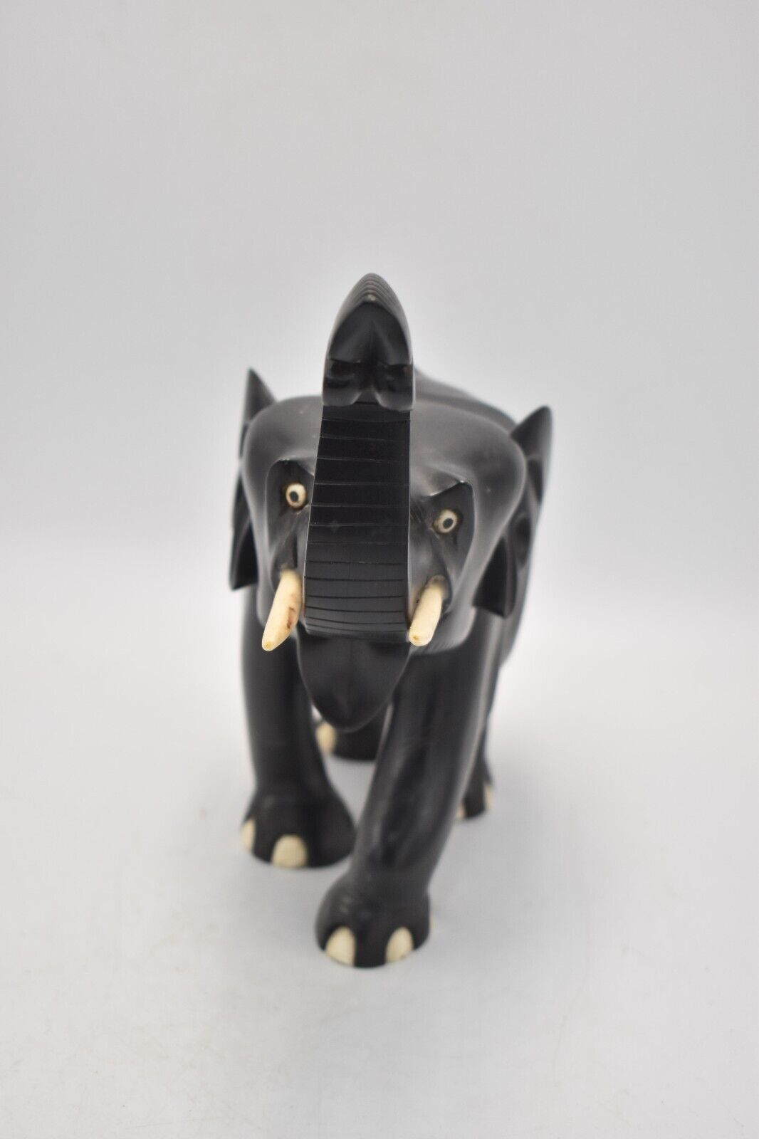Antique Vintage Black Ebony Wood Elephant Statue – Hand-Carved Figurine – 1.4KG