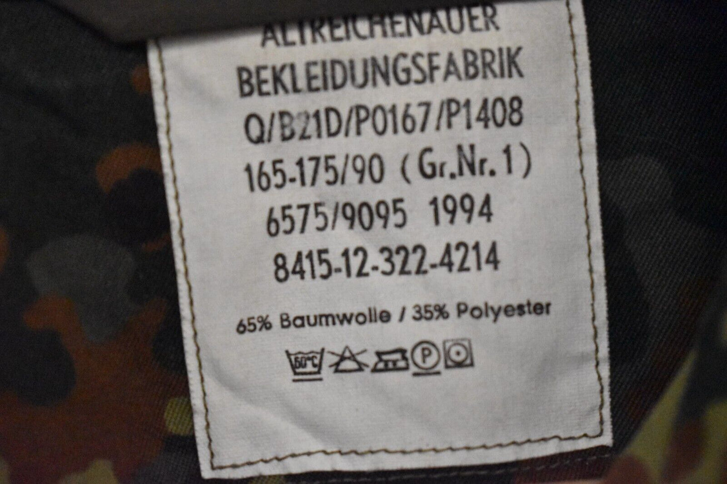 German Army Flecktarn Camo Field Shirt Jacket 1994 - 40" Chest Military Surplus