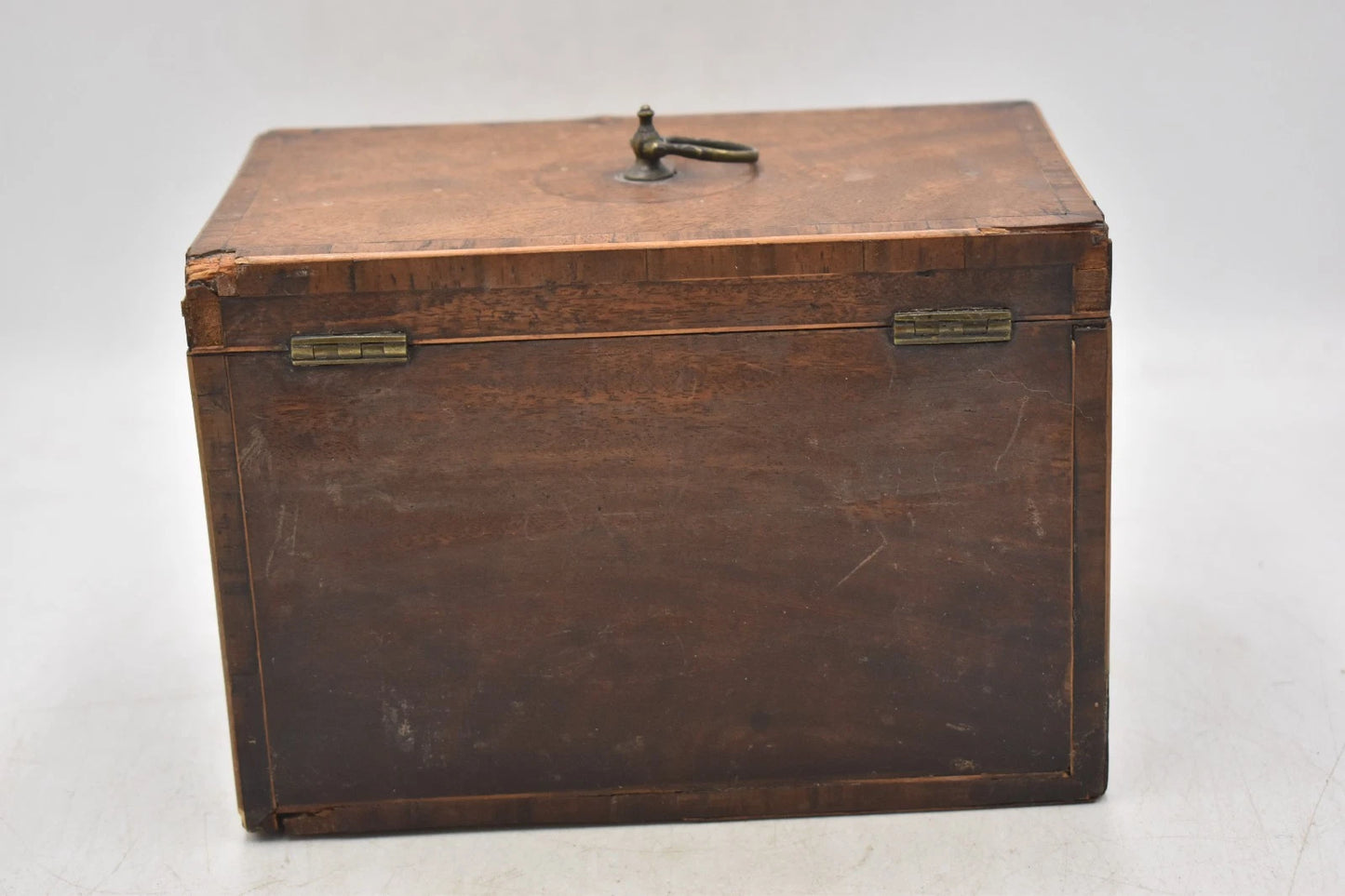 Antique Georgian Mahogany Tea Caddy with Bone Inlay