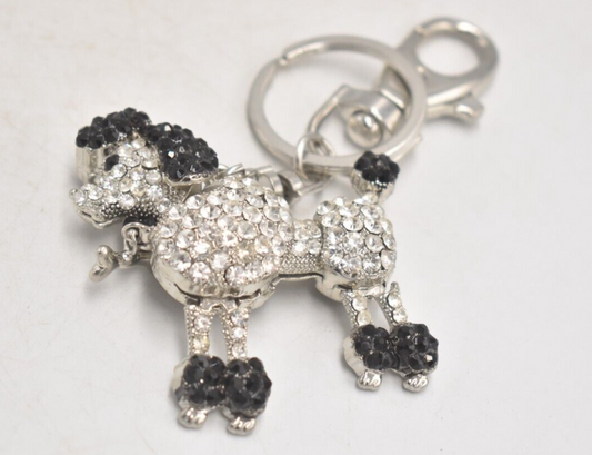 Vintage Butler & Wilson Poodle Dog Diamante Keyring – Black & White – 6.5cm