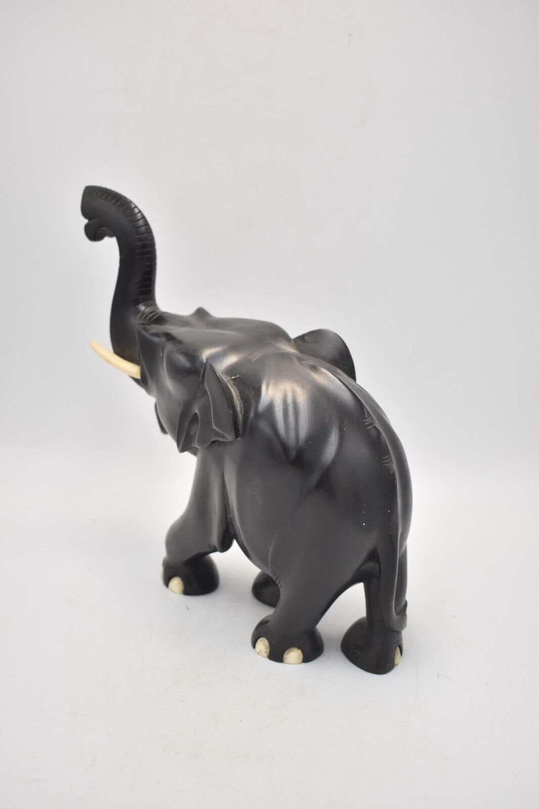 Antique Vintage Black Ebony Wood Elephant Statue – Hand-Carved Figurine – 1.4KG