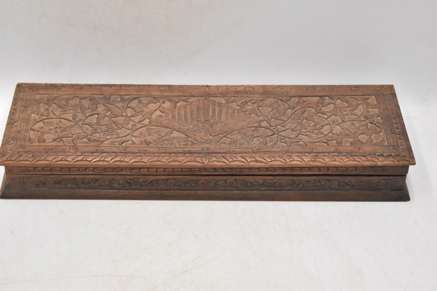 Antique Hand Carved Hardwood Cribbage Board with Storage Box