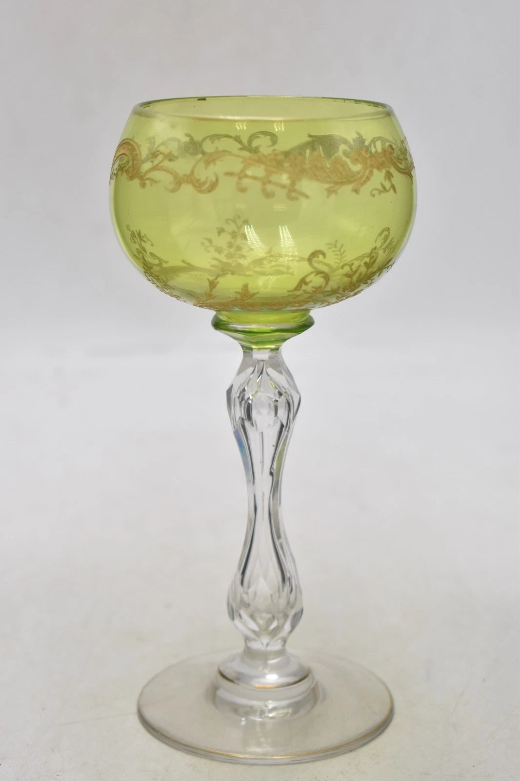 Antique French St Louis Crystal Green Hock Wine Glass 17cm Vintage